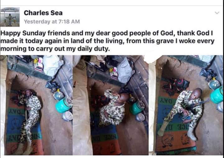 Nigerian military man sleeps in grave