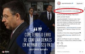 Neymar instagram comment against Bartomeu