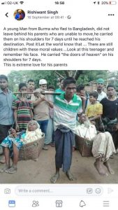 Young Man fled Burma to Bangladesh with his two parents on his shoulder 