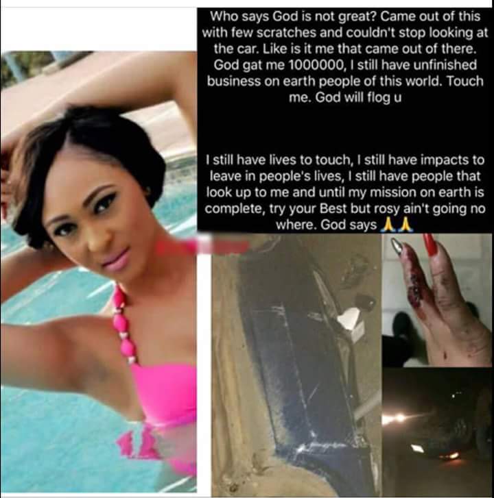 Nollywood Actress, Rosaline escapes ghastly accident 