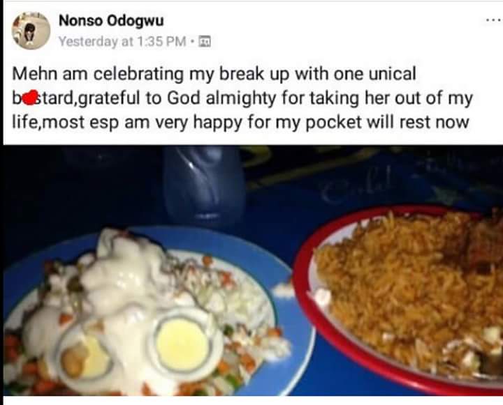 Guy celebrates breakup with UNICAL gold Digger Girlfriend from his life