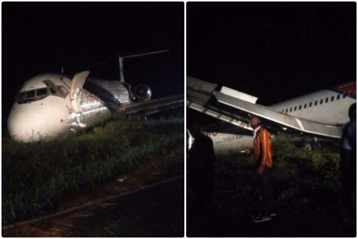 Tragedy averted as a Dana aircraft skids off the runway in Rivers (Photos)